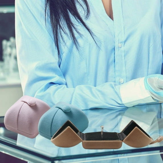 Opvise Ring Box Vintage Button Lock Double Opening Elegant Jewelry Box for Wedding Engagement Party Occasions Navy Blue