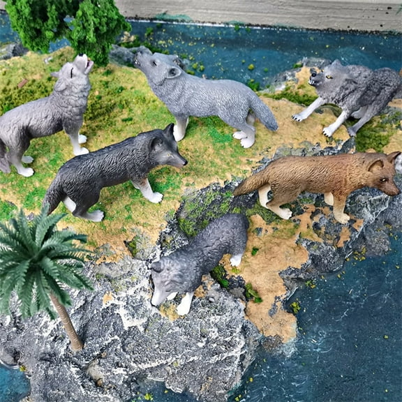 Opvise Roaring Walking Wolf Figurine Realistic Forest Animal Model Miniature Woodland Creatures Figure Educational Wild Animal Toy Cake Topper Decoration