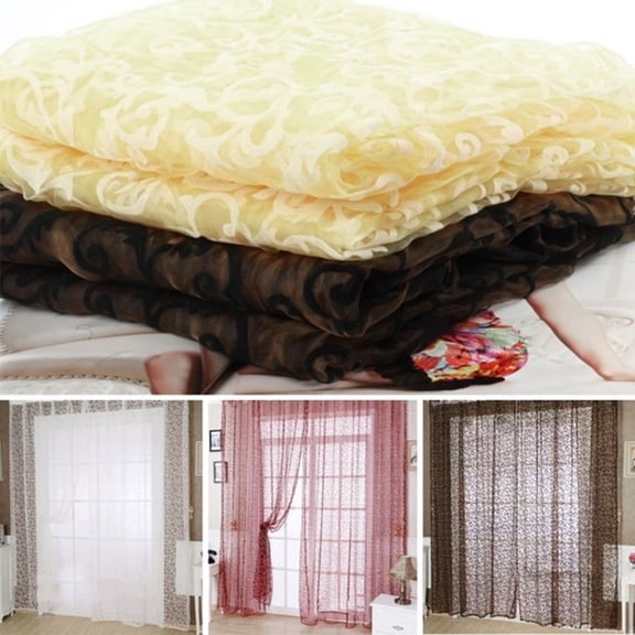 Opvise Romantic Floral Vine Pattern Tulle Door Window Curtain Drape Panel Sheer Valance