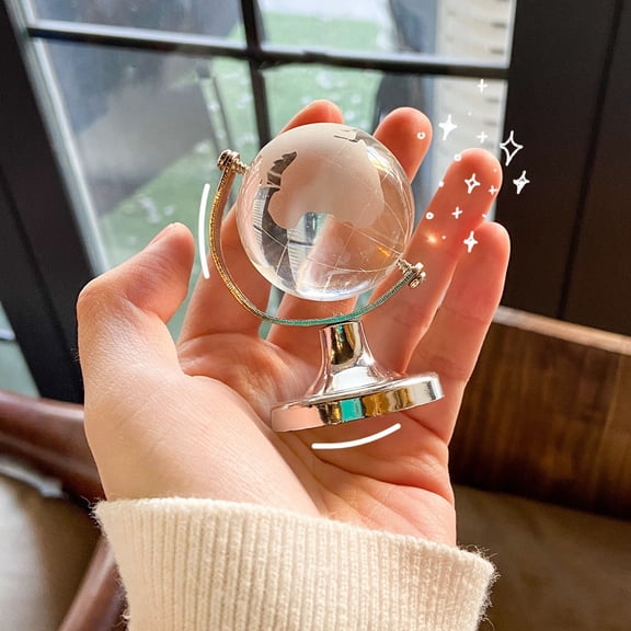 Opvise Round Earth Globe Delicate Practical Mini Artificial Crystal Sphere Ball for Office L