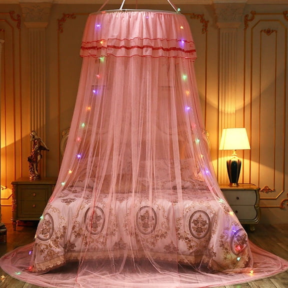 Opvise Ruffle Dome Ceiling Mosquito Net Princess Mesh Canopy Dust-proof Bedroom Decor Pink
