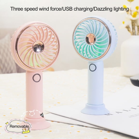 Opvise SPortable Mini Fan 3 Speed Adjustable Colorful LED Light Rechargeable Mute Handheld Desktop Cooling Fan Summer Home Outdoor Travel Supplies