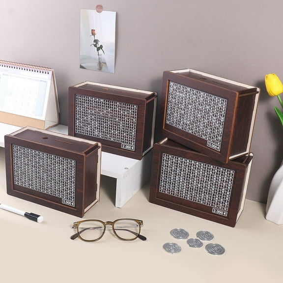 Opvise Savings Tracker Wooden Piggy Bank with Money Target, Erasable Pen & Number Markers – Eco-Friendly, Large Capacity ($10,000 Goal) – Perfect Gift for Financial Habits