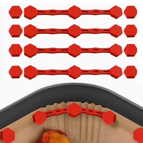 Opvise Silicone Baking Tray Clips - Durable Air Fryer Liner Holder with Non-Slip Design, Easy-Clean Food-Grade Buckles for Secure Parchment Paper Fixing (3-Pack, Black/Red/Grey)