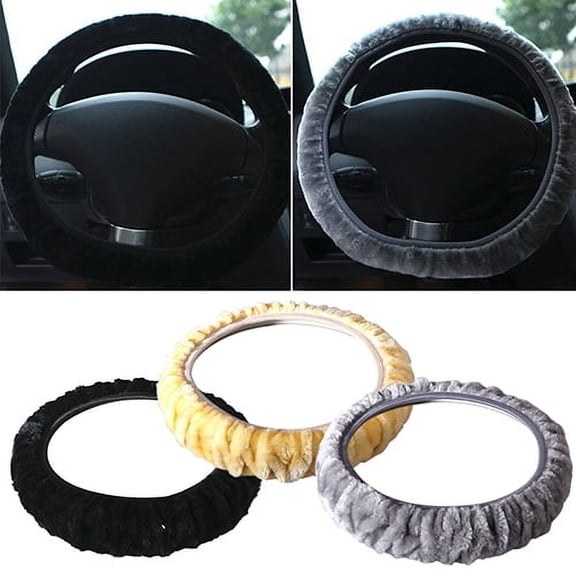 Opvise Soft Short Plush Car Steering Wheel Cover Autumn Winter Driver Driving Accessory