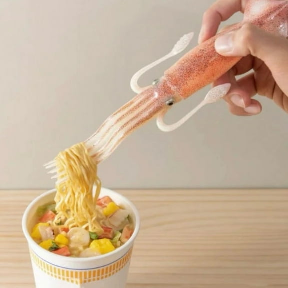 Opvise Squid Design Reusable Noodle Fork - High-Temperature Resistant, Durable Eco-Friendly Utensil for Ramen, Restaurants, Parties & Outdoor Use