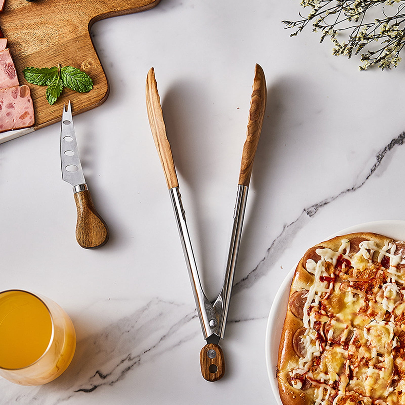 Opvise Stainless Steel Food Clip with Walnut Handle - Space-Saving ...