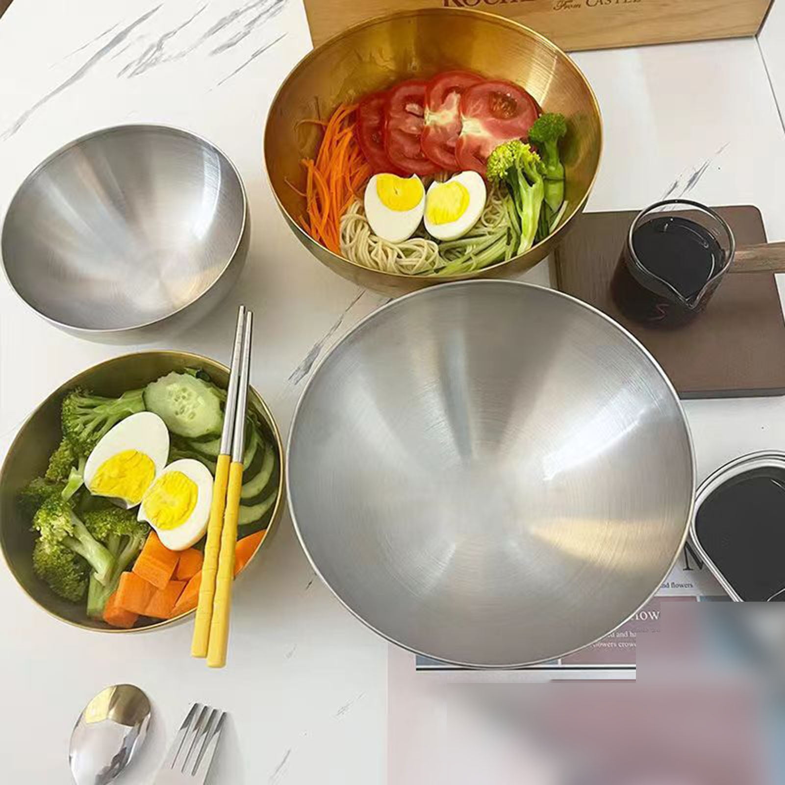 Opvise Stainless Steel Korean Salad Bowl Safe Modern Rounded Edge Smooth Surface Stainresistant