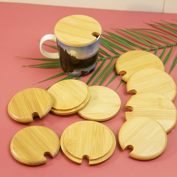 Opvise Sustainable Bamboo Cup Lid - Eco-Friendly Reusable Silicone Cover for Cups, Mugs, Containers, Freezer Safe, Dishwasher Safe (Multiple Sizes)