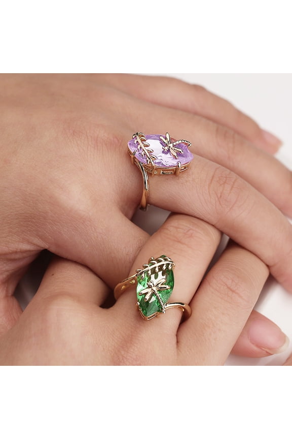 Transparent Rhinestone Ring Emerald Faux Gemstone Dragonfly Decor Ring for Wedding