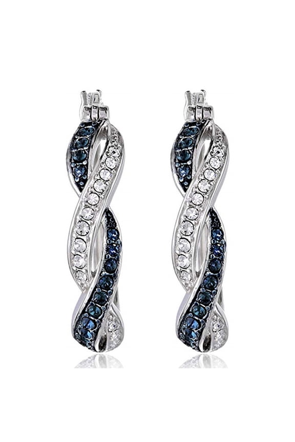 Two-tone Fashion Women Alloy Rhinestone Ear Hoop Earrings Jewelry Accessory Gift Blue Silver