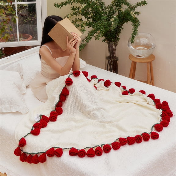 Opvise Ultra-Soft Rose Bouquet Knit Blanket - All-Season Lightweight Throw for Home Decor, Gifts, Travel & Outdoor Use