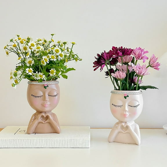 Opvise Unique Face Flower Pot - Modern Bohemian Vase for Plants, Makeup Brushes, Home Decor, Handmade Rubber Art, Nordic Style