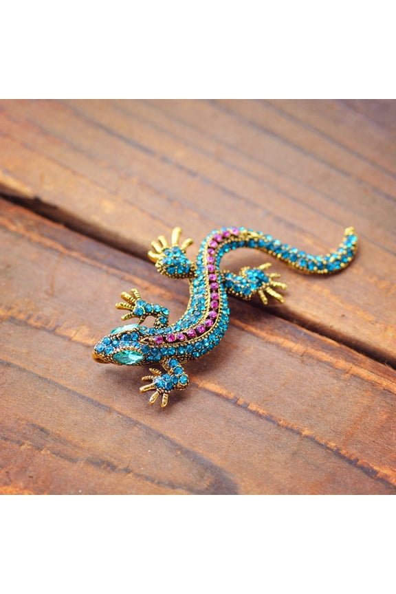 Unisex Brooch Pin Lizard Colorful Rhinestones Jewelry Vintage Long Lasting Blazer Brooch Clothes Decor