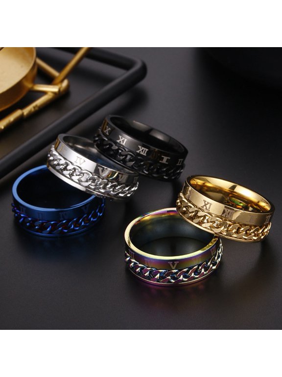 Unisex Fashion Titanium Steel Roman Numerals Twist Chain Ring Party Jewelry Gift