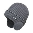 thumbnail image 1 of Opvise Unisex Fashion Winter Beanie Hat Solid Color Unisex Knit Wool Hat Thickened Ribbed Fleece Lined Hat with Earflaps Coffee, 1 of 8