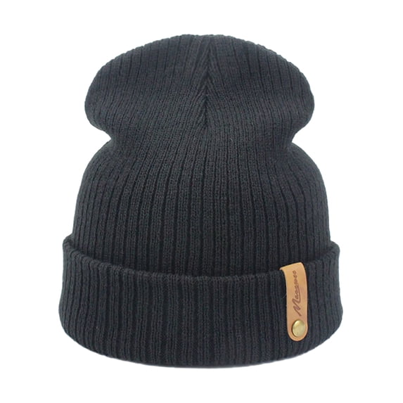 Opvise Unisex Fashion Winter Hat Thick Knitted Elastic Warm Solid Color No Brim Anti-slip Soft Windproof Women Men Cap Outdoor Beanie Black