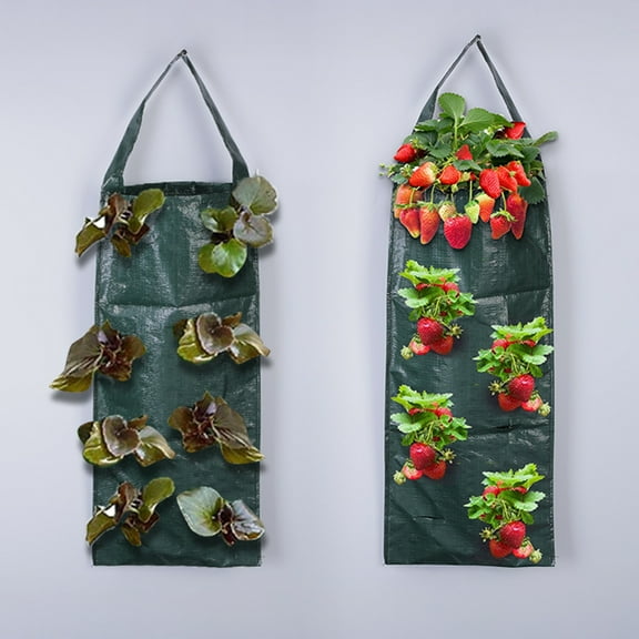 Opvise Upside Down Tomato & Strawberry Hanging Planter Bags, Premium Eco-Friendly Plastic Vertical Gardening Planters for Balcony, Space-Saving Breathable Grow Bags with Easy Watering (4-Pack)