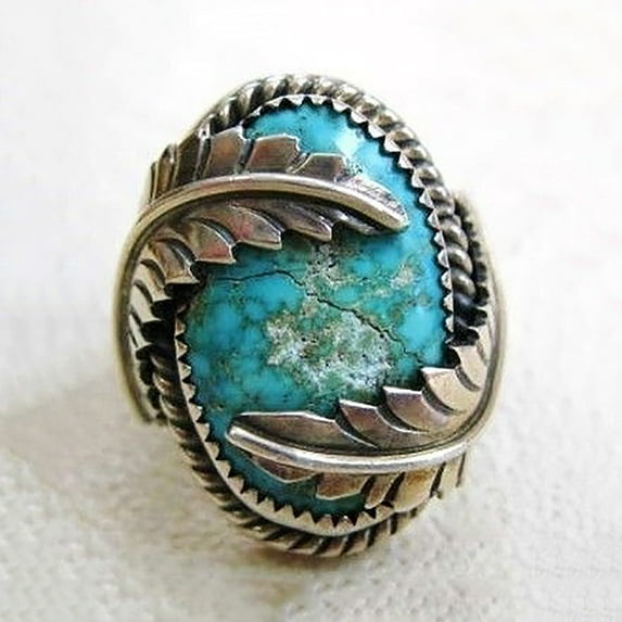 Opvise Vintage Leaves Cover Artificial Turquoise Ring Wedding Party Engagement Jewelry