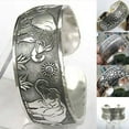 thumbnail image 1 of Opvise Vintage Tibetan Silver Elephant Carved Open Bangle Cuff Wide Bracelet Jewelry, 1 of 6