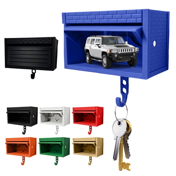 Opvise Wall-Mounted Key Holder with Car Garage Design - Easy Installation, Decorative Plastic Hook for Home Entryway, Durable Key Organizer with Dual-Purpose Innovation