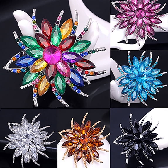 Opvise Wedding Bridal Large Flower Shiny Rhinestone Lady Scarf Brooch Pin Jewelry Decor
