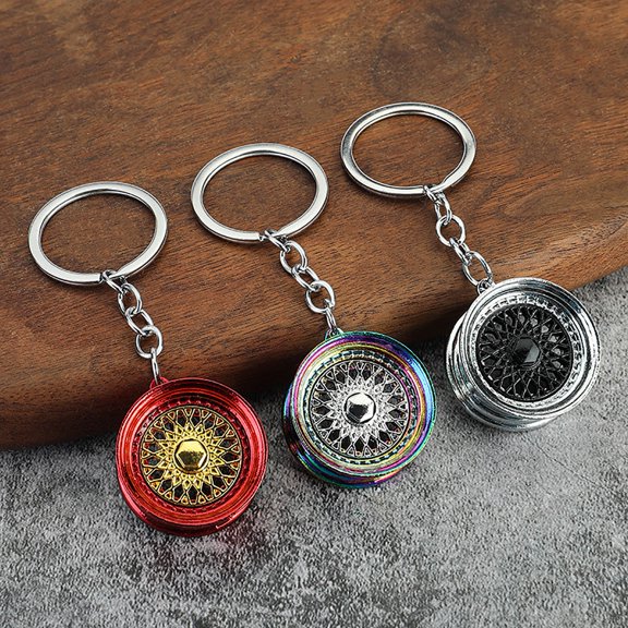 Opvise Wheel Rim Keychain Cool 3D Zinc Alloy Multi-colored Auto Parts Car Key Ring Pendant Backpack Ornament