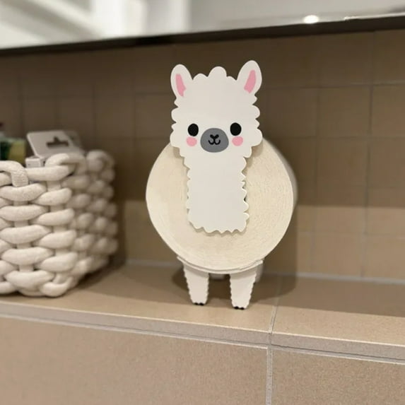 Opvise Whimsical Alpaca Toilet Paper Holder - Freestanding Bathroom Decor, No-Tool Assembly, 3D Printed Functional & Decorative Storage for Modern Homes