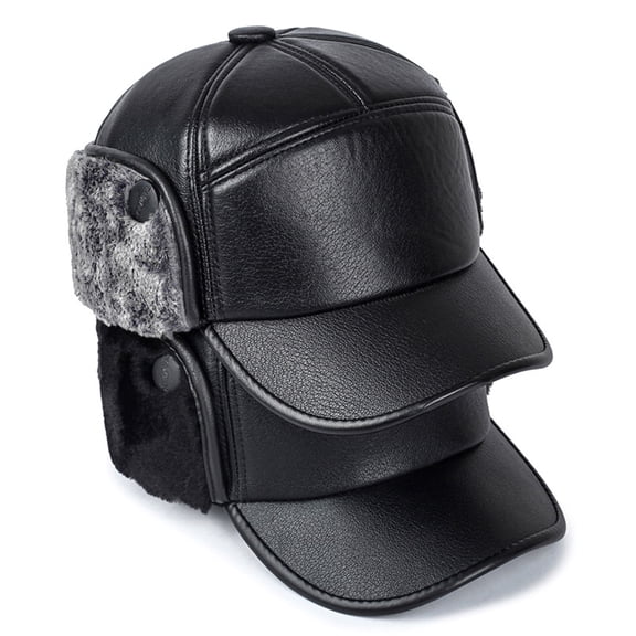 Opvise Winter Baseball Cap Casquette Snapback Windproof Foldable Earflaps Thicken Ear Soft Wide Brim Plush Father Winter Hat for Winter Black