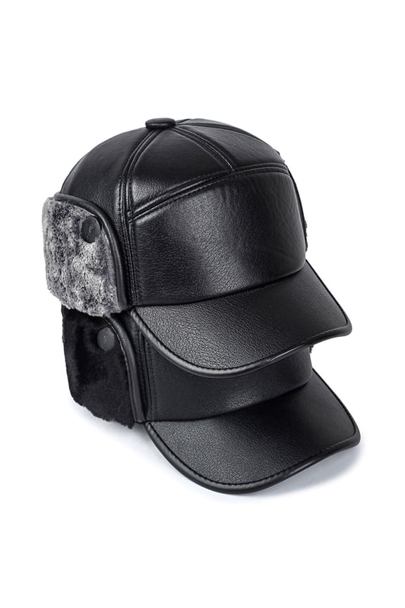 Winter Baseball Cap Casquette Snapback Windproof Foldable Earflaps Thicken Ear Soft Wide Brim Plush Father Winter Hat for Winter Black