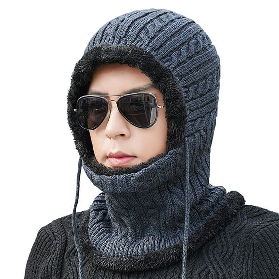 Opvise Winter Hat No Brim Hooded Cotton Thread Thickened Keep Warm Head Wear Men Fashion Neck Warmer Beanie One-piece Cap Clothing Accessories Coffee