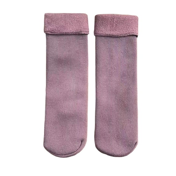 Opvise Winter Socks 1 Pairs Mid-Tube Ribbed Unisex Socks Winter Solid Color Thickened Fleece Lining Socks Daily Wear Coffee