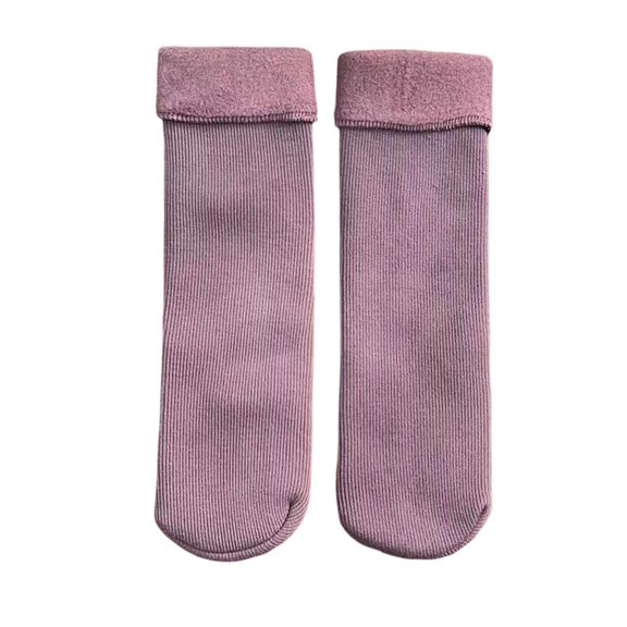 Opvise Winter Socks 1 Pairs Mid-Tube Ribbed Unisex Socks Winter Solid Color Thickened Fleece Lining Socks Daily Wear Yellow