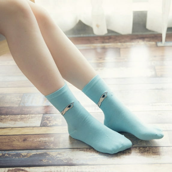 Opvise Winter Socks Autumn Winter Funny Cartoon Solid Color Elastic Cotton Middle Tube Crew Socks Dark Green