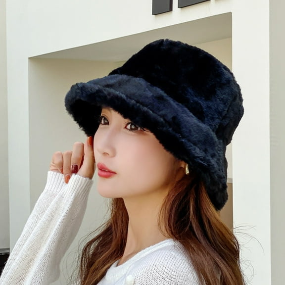 Opvise Winter Warm Thickened Plush Bucket Hat Super Soft Adjustable Windproof Versatile Leopard Cap Women Headwear Grey