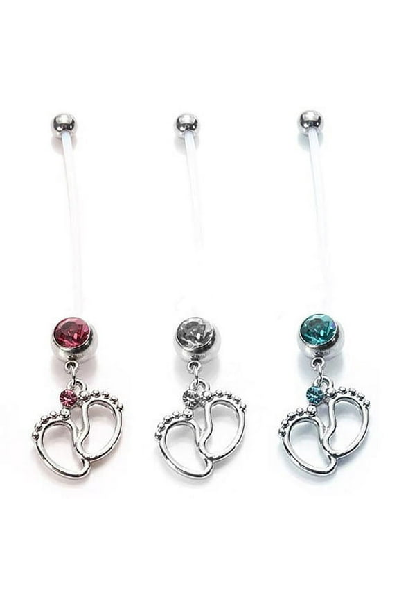 Women Baby Feet Flexible Bar Pregnancy Maternity Belly Navel Ring Body Piercing