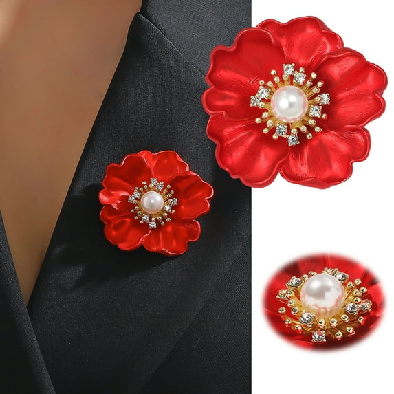 Opvise Women Brooch Peony Shape Rhinestone Faux Pearl Decor Anti-slip Shoulder Bag Suit Coat Collar Hat Scarf Decoration Clothes Pin Evening Party Prom Garment Jewelry