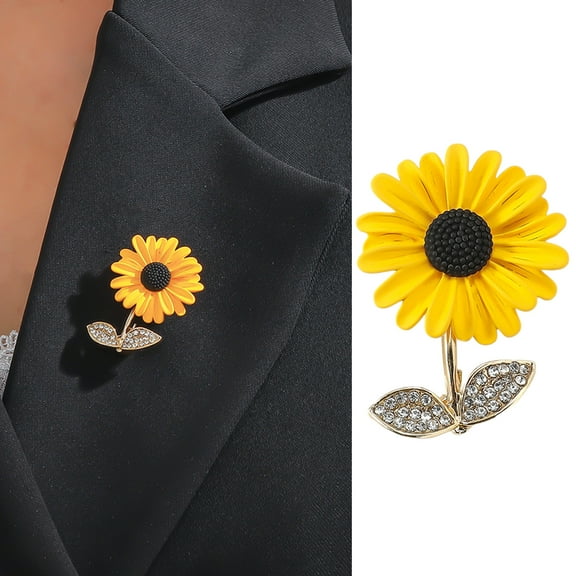 Opvise Women Brooch Sunflower Shape Rhinestone Decor Anti-slip Shoulder Bag Suit Coat Collar Hat Scarf Decoration Clothes Pin Party Prom Bride Wedding Garment Jewelry