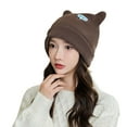 thumbnail image 1 of Opvise Women Fashion Beanie Hat Ears Solid Color Letters Brimless Dome Windproof Korean Style Knitting Cap for Outdoor Khaki, 1 of 8