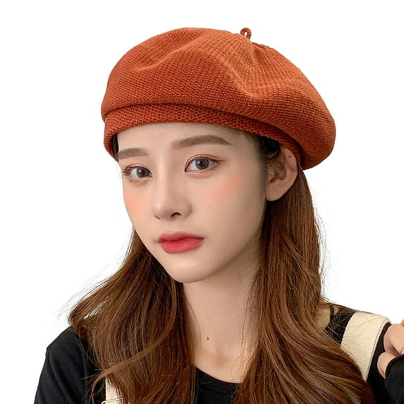 Opvise Women Fashion Beret Wind-proof No Brim Knitting Round Top Good Stretchy Dress Up Lightweight Elegant Lady Winter Beret Hat Khaki