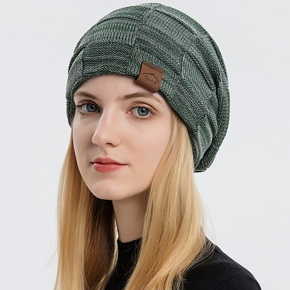 Opvise Women Fashion Hat Solid Color Stretch Dome No Brim Windproof Autumn Winter Thickened Plush Lining Hat Streetwear Khaki