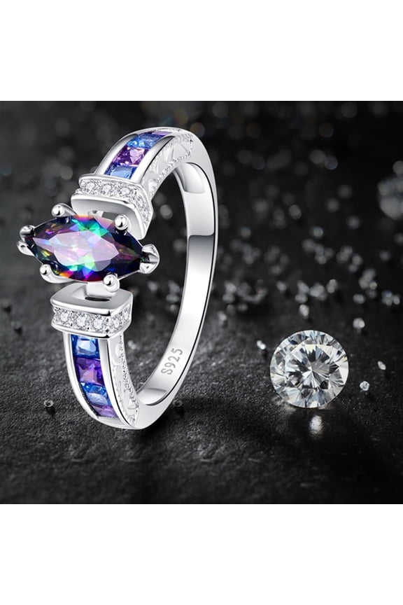 Women Fashion Multicolor Marquise Cut Cubic Zirconia Inlaid Finger Ring Jewelry