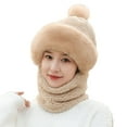thumbnail image 1 of Opvise Women Fashion Winter Beanie Hat with Scarf Warm Knitted Windproof Padded Thickened Cycling Integrated Hat Scarf Khaki, 1 of 7