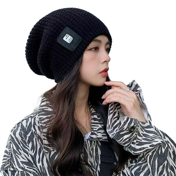 Opvise Women Fashion Winter Hat Knitted Thick High Elasticity Solid Color Unisex Ear Protection Soft Casual Warm Windproof Anti-slip Baggy Beanie Men Skull Cap Khaki