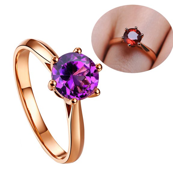 Opvise Women Faux Amethyst Inlaid Finger Ring Wedding Engagement Jewelry Gift