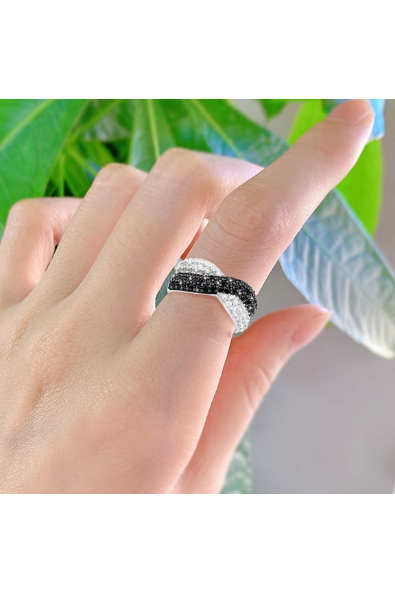 Women Finger Ring Double Colors Shiny Rhinestone Inlaid Cross Shape Electroplated Lady Circlet Daily Jewelry