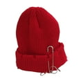 thumbnail image 1 of Opvise Women Men Fashion Bonnet Stretch Brimless Knitted Unisex Keep Warm Metal Ring Decor Hip Hop Ripped Men Winter Hat Lake Blue, 1 of 7