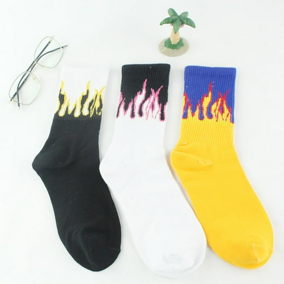 Opvise Women Men Flame Print Soft Warm Cotton Elastic Breathable Middle Tube Socks