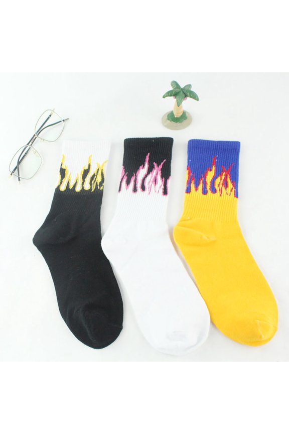 Women Men Flame Print Soft Warm Cotton Elastic Breathable Middle Tube Socks
