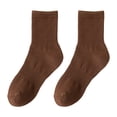 thumbnail image 1 of Opvise Womens Socks 1 Pair Autumn Winter Unisex Socks Middle Tube Solid Color Moisture Absorption Stretchy Men Women Knitted Socks for Daily Wear Coffee, 1 of 7